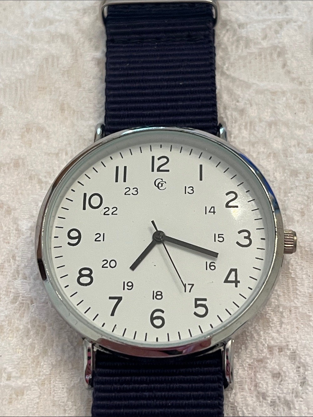 Classic Men's Navy Nylon Strap Watch - White Dial